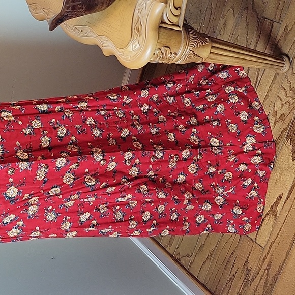 80s red sunflower maxi length summer dress with sleeves - Picture 2 of 6